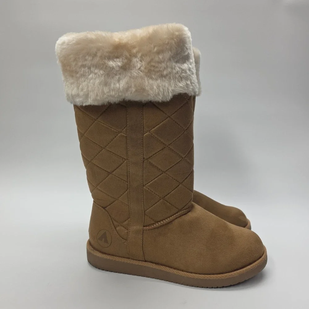 Airwalk Winter Boots Womens 7 Tan Faux Fur Lined‎ Quilted Warm Cozy Cold Weather
